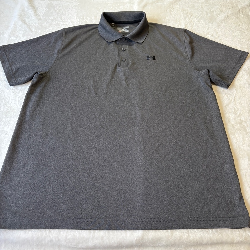 Under Armour HeatGear Polo Shirt Mens Size XL Loose Dark Gray Golf Performance